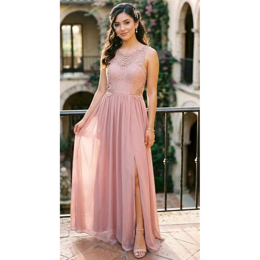 City Studio Pink Sleeveless Lace Bodice Bridesmaid Dress, Size 8 Regular